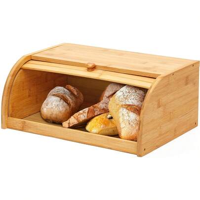 ROYALHOUSE Natural Roll Top Bread Box Kitchen Food Storage - Assembly Required