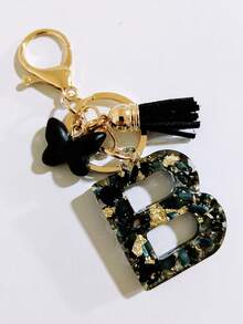 1 pieza Llavero de resina con forma de corazón con borla en color beige, accesorio creativo de estilo lindo como regalo para amigos, madre, padre, graduación y maestros - Negro - Ver 5