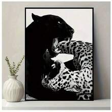 1 pieza Estampado de leopardo y jaguar, blanco y negro, estampado de leopardo, fotografía vintage, impresión de moda, arte de pared animal, decoración divertida de lienzo para el hogar, dormitorio, cocina, baño, hotel, cafetería, oficina, arte sin marco