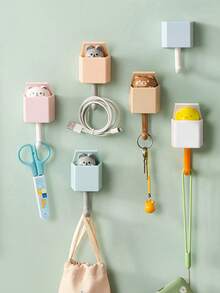 2 Pieces, Unisex Style, Cute Cartoon Cat Design, Waterproof Seamless Design, ABS Material, Multifunctional Wall Hooks, Japanese Cute Style, Decorative Hooks, Suitable For Bedroom/Living Room/Bathroom Decoration, Christmas And Halloween Decoration, Holiday Promotion, Room Decor, Christmas Gifts - 彩色 - 查看 2