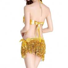 Traje de disfraz con lentejuelas y flecos, traje de danza del vientre con lentejuelas, traje de cantante sin espalda para bares y calles - Multicolor - Ver 11