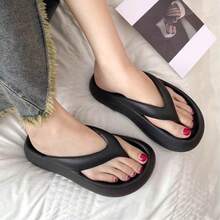 Unisex Thick Sole Flip Flops, Summer Outdoor Couple Non-Slip Slippers, Bathroom & Beach Dual-Use - Black 2 - View 4
