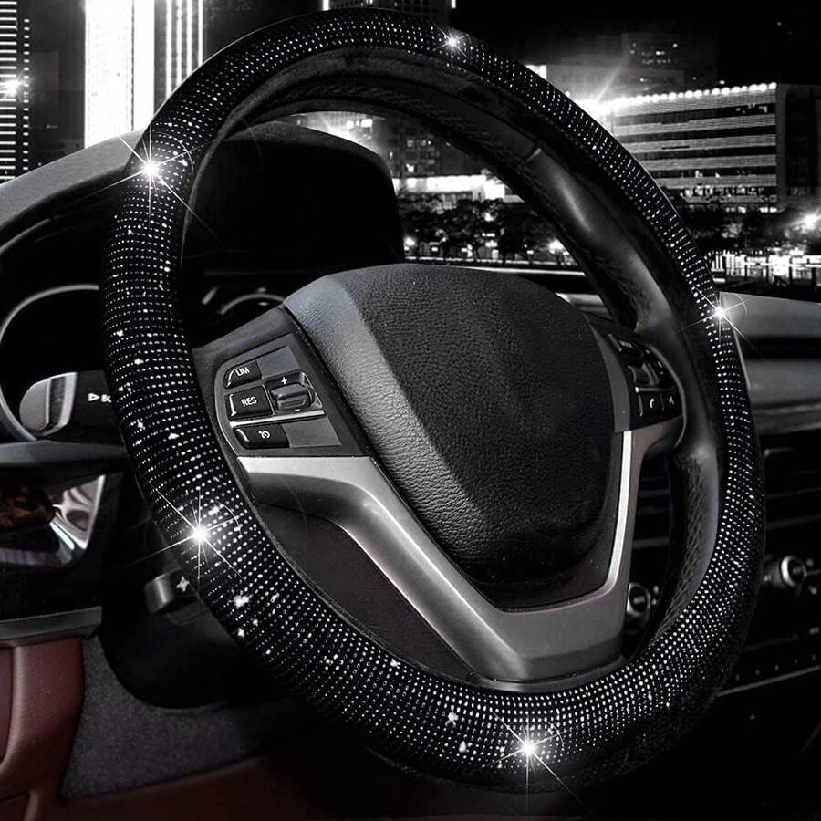 Wheel Cover For Women Men Bling Bling Crystal Diamond Sparkling Car SUV Wheel Protector Universal Fit 15 Inch (Black With Black Diamond, Standard Size(14" 1/2-15" 1/4)) - Đen với Kim cương đen - Xem 1