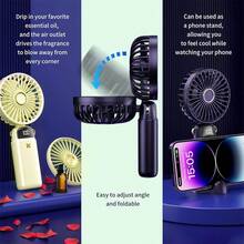 DS18 Portable Handheld Fan, USB Interface Battery-Powered Fan, Battery Capacity 1200mAH With LED Display, Handheld/Neck/Desktop Three-In-One Personal Mini Fan, 90° Foldable Desktop Fan With Base, Ideal For Cooling Off Or Applying Makeup When Out And About Summer Gift For Women/Men