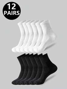 5双/10双/20双装 男士休闲船袜，中筒袜，白色袜子，冬季袜子，黑色袜子，运动袜，秋冬季 - 彩色 - 查看 15