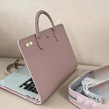 1个粉色PU皮革笔记本电脑保护套，带侧袋 - 时尚耐用的女士笔记本电脑保护套，粉色笔记本电脑保护套或包，优雅实用设计，笔记本电脑包