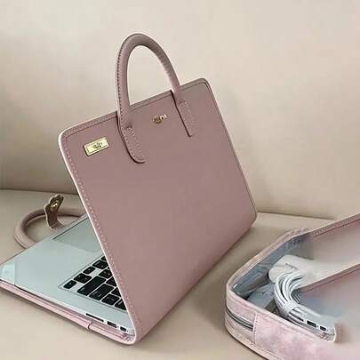 1 st rosa laptopfodral i PU-läder med sidoficka - Modernt och hållbart skyddsfodral för kvinnors laptop, rosa laptopfodral eller väska, elegant och praktisk design, laptopväska