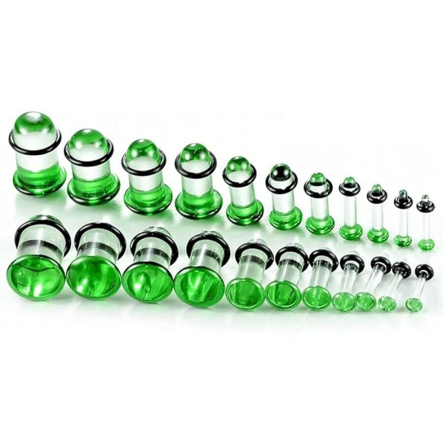 12Pcs Glass Stretching Kit With Rubber O-Rings For Body Piercing - 翠 - 查看 1
