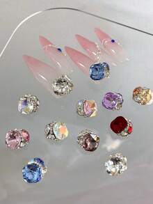 5 件/10 件/20 件/50 件混合尺寸奢华指甲水钻装饰，全新闪亮合金堆叠水钻，水晶斜心形和方形指甲饰物，DIY 美甲用品 - 彩色 - 查看 19