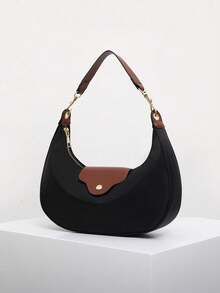 Dedoo 新月包通勤包简约单肩腋下手提包，印花时尚简约链条单肩，上班，派对，2025情人节礼物，大气，温柔优雅，适合大学生，女性，淑女，各种场合都很实用。 - 黑色 - 查看 5