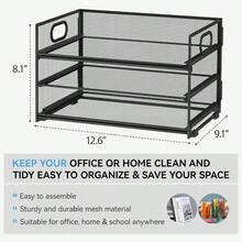 3 Tier Paper Letter Tray Organizer For Desk Black Metal Mesh Desk File Folder Sorter Organizer With Handle And Sliding Tray For Home Office School Supplies Organization Storage - 黑色 - 查看 2