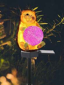1pc Modern Creative Cute Hedgehog Resin Solar LED Garden Light, Suitable For Outdoor Use, With Ground - Multicolor - View 10
