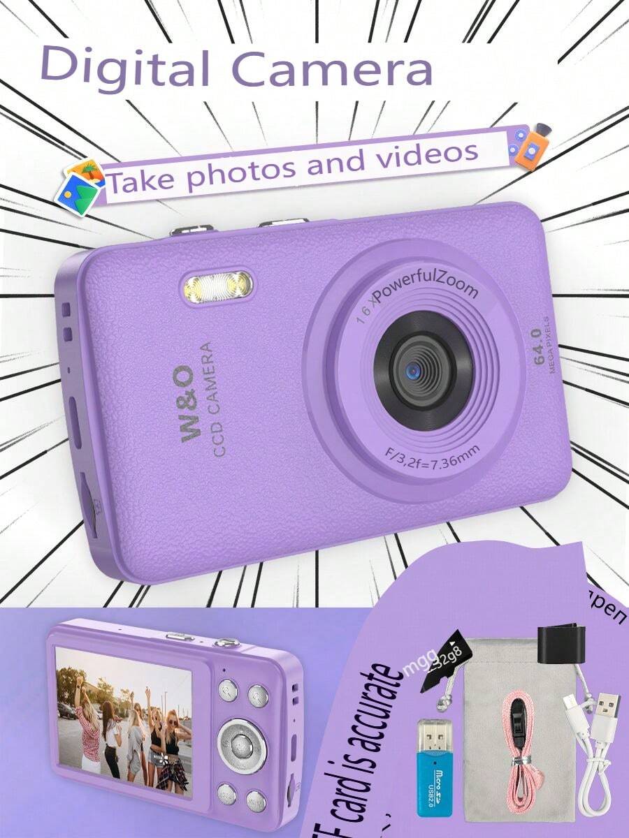 2025 New 1080P FHD Digital Camera With 32GB Card, Compact Small Cheap Cameras, Rechargeable Photography Camera, 48MP Auto Focus Camera, Puzzle Game,Very Suitable For Entry-Level Novice Photography And Video Recording Enthusiasts. Budget-Friendly Holiday Gift (Thanksgiving, Christmas, Halloween) - Màu tím - Xem 1