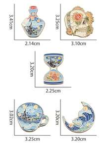 Set de 5 piezas de pines esmaltados con diseños de la Noche Estrellada, pintura al óleo de Van Gogh, broches, insignias de solapa, regalos de joyería de arte divertido con animales para niños y amigos