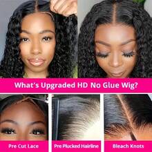 4x4 Put On And Go Glueless Bob Human Hair Wigs Kinky Curly For Women Lace Frontal Human Hair Pre Plucked With Baby Hair 180% Density Natural Color Ready To Go - Natural Black - 查看 8