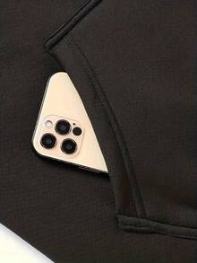 女士冬季保暖内衬套头卫衣，带口袋，舒适拉链前襟休闲卫衣，适合日常穿着、户外、旅行、办公、健身 - 黑色 - 查看 4