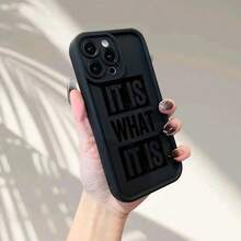 [Teléfono] Teléfono negro con el texto "ES LO QUE ES", diseño popular, protector tipo escalera, divertido y único, estilo sencillo y moderno para hombres y mujeres, compatible con 16/15/14/13/12/11 - Colores mixtos 1 - Ver 10