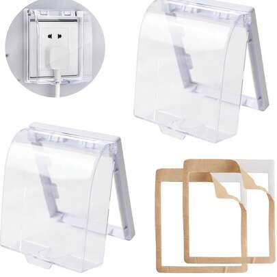 Cubierta impermeable para toma de corriente, caja de conexiones transparente y duradera, cubierta impermeable para interruptores y tomas, cubierta transparente autoadhesiva e impermeable para tomas - Protección contra salpicaduras para tomas e interruptores, compartimento de plástico transparente para una fácil gestión de cables, sin batería, accesorio eléctrico para exteriores | Diseño de cubierta transparente