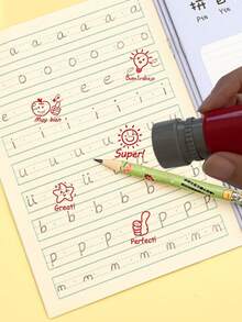 1pc Spanish Round Teacher Encouragement Stamp, Back To School Essential For Classroom, Options: 1pc, 2pcs, 3pcs, 4pcs, 5pcs, Awesome, Great Job, Perfect, Excellent