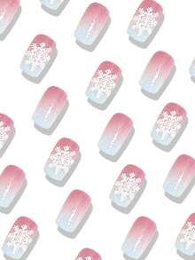 24 Pieces Of Medium-Sized Christmas Nail Stickers With A Pink Gradient To White Snowflake Design These Are Summer Style Fake Nails Suitable For Daily Wear Nail Supplies Press-On Nails