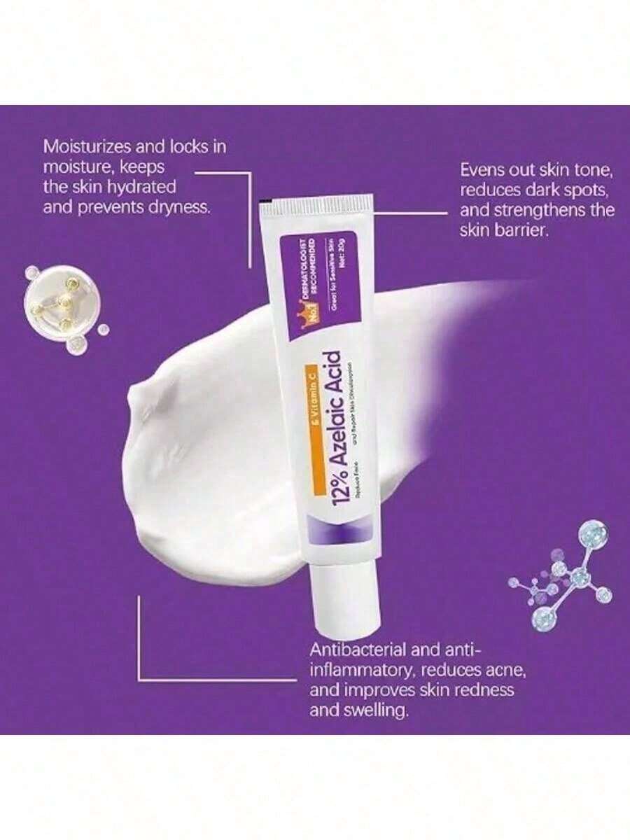 Crema de ácido azelaico, 1 suero de ácido azelaico al 12% con ácido hialurónico y niacinamida, gel de ácido azelaico para reducir las imperfecciones y el acné rosácea, humecta y equilibra el sebo.