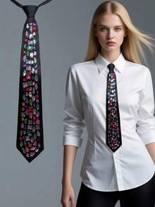 1 pieza Corbata de lujo premium para mujer, corbata de cuello totalmente hecha a mano con cuentas y cremallera, diseño versátil y lujoso adecuado para primavera, verano, otoño e invierno para vestir, para decoración navideña - Multicolor - Ver 18