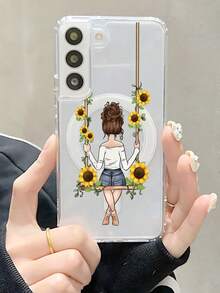 Minimalist Sunflower Girl Clear Acrylic TPU Phone Case For IPhone 16 Pro Max & For Samsung S24 Ultra & For IPhone 15 Pro, Creative Flower Phone Case With Artistic Design, Protective Cover With - Trong sáng - Xem 8
