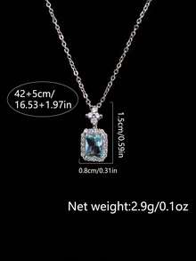 Nooxian 1 件海蓝宝石香水瓶吊坠项链，适合女士，奢华精致设计，镶嵌闪亮方晶锆石，时尚锁骨链，礼物 - 銀色 - 查看 7