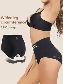 3pcs Black High Waist Seamless Women's Underwear, Double Layer Patchwork, Criss-Cross Strap, Full Coverage, Soft & Comfortable - Black - View 3