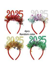 4 Confezioni di Accessori per Capelli Natalizi e per l'Anno Nuovo 2025, Decorazioni Festive per Feste, Cerchietti con Glitter e Paillettes, in Plastica, Senza Elettricità, Accessori Divertenti per Celebrazioni di Capodanno e Eventi di Cosplay, Decorazioni Natalizie per la Casa, Decorazioni per Stanze in Inverno