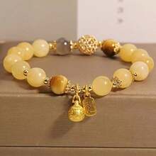 Elegant Citrine Bead Bracelet, Bohemian Style, Natural Stone, Daily Wear, Cute, Couple Necklace, Birthday Gift, Friendship, Ideal Surprise Gift, Public Occasion, Simple Jewelry To Wear, Birthday Gift, Mother's Day Gift - Màu vàng - Xem 4
