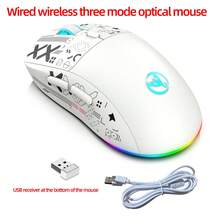 HXSJ新款三模式有线/2.4G无线鼠标，带RGB灯效，6键光学鼠标，适用于游戏、办公和家庭使用 - 白色 - 查看 7