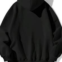 Letter Graphic Y2K Pop Music Patterned Hooded Sweatshirt For Men, With Lyrics Prints And Musical Symbol Design - 100% Polyester Warm Winter Pullover, Regular Style Long Sleeve Casual Streetwear, Suitable For Hip-Hop Lovers, Concert And Casual Wear, Concert Clothing, Urban Style, Hip-Hop Fashion, Durable Sweater, Stylish T-Shirt, Men's Spring And Autumn Hooded Sweater, Patterned Print Sweater, T-Shirt, Comfortable Winter Sweater - Black - View 3