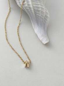 Magic Fish 1pc Classic Perforated Gold Letter Necklace A-Z 26 Initial Pendant Necklace, Stainless Steel Charm Jewelry Gift, Suitable For Daily Wear - Gold - View 27
