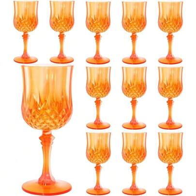 Plastic Wine Glasses Plastic Goblets Vintage Style Cordial Drinking Glasses Wedding Reception, Grand Event Party Supplies 12, Pumpkin Orange