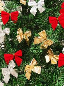 12/24/36 sztuk ręcznie robionych mini kokardek choinkowych w kształcie choinki, ozdoby na świąteczne pudełko prezentowe - idealne do dekoracji biurka, bukietów ślubnych, pakowania prezentów i dekoracji imprezowych, odpowiednie do świątecznego wystroju domu