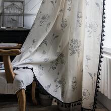 Boho Curtain With Handmade Tassels, Rod Pocket Window Treatment Vintage Rustic Bohemian French Farmhouse Semi-Blackout Print Drape For Bedroom, 1 Panel 59" W X 84" L,Grey Floral - 灰色花卉圖案59寬x84公升1包 - 查看 1