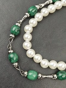 Jadeite Imitates Emerald Green Pearl Short Pants Chain Double-Layer Atmosphere Pocket Chain Fashionable Men And Women Multi Functional Luxury Accessories