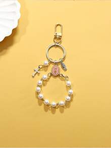 1 pezzo Portachiavi con ciondolo a croce con perle e strass della Vergine Maria, adatto per decorare borse o come regalo per insegnanti, famiglia e amici durante la stagione del ritorno a scuola, accessori per auto, stile gotico carino Y2K