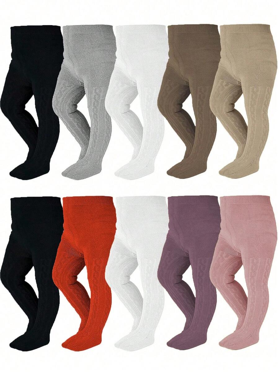 Bộ 5 quần tất dệt kim trơn màu ngẫu nhiên cho bé, quần legging dễ thương, thích hợp mặc hàng ngày, mùa thu/đông - Nhiều màu - Xem 1