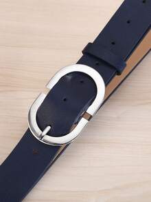 1pc Plus Size Navy Blue Double D Letter PU Buckle Fashion Belt For Women, Suitable For Daily And Holiday Use, Girlfriend Gift, Versatile Dress Accessory Belt - Navy Blue - View 2