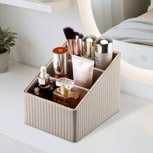 Luxury Leather Vertical Striped 3-Slot Remote Control Box, PU Leather Desktop Storage Organizer For TV, CD, Media Players, Controllers And Office/Cosmetic Items, Back To School - Multicolor - View 7