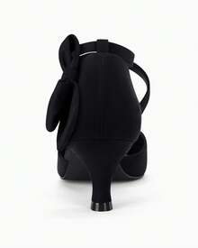 Women's Kitten Heel Pumps – Elegant Pointed Toe Bow Ankle Strap Heels Christmas Gift & New Year Gift - Black - View 7