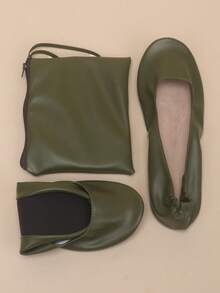Pantoufles légères, élégantes et confortables pour femmes, avec une sensation de pieds nus. Polyvalentes, pliables pour l'intérieur/la maison, avec un sac de transport. Convient pour l'automne/l'hiver - Vert olive - Voir 5