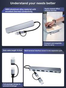 2-In-7 Splitter 7-In-1 Docking Station, Type-C Hub 7-In-1 Docking Station, USB Expansion Hub And Splitter For Laptops And Tablets