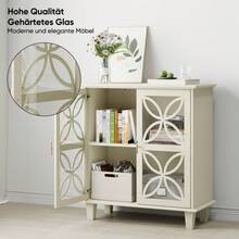Sideboard With Adjustable Shelves, Freestanding Bathroom Cabinet With Hard Glass Doors, Modern Retro Kitchen Console Table, Decorative Storage Cabinet With Two Doors, Cream Color - 1 - 查看 3
