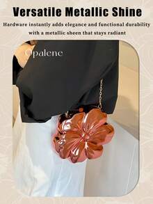 Women's Elegant Mini Flower Shaped Chain Crossbody Bag, Metallic Y2K Style Theme Party Shoulder Bag, Fashionable Novelty Shaped Bags, Versatile Small Mobile Phone Key Coin Purse, Portable Outdoor Travel Vacation Cosmetic Bags, Wear-Resistant Solid-Color Clutch Bag - 紅色 - 查看 4