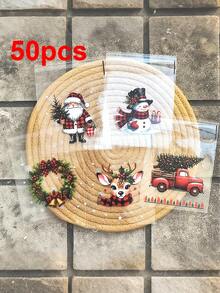 50 Peças Sacos de Doces Autoadesivos Transparentes de Natal, Sacos de Celofane para Lanches de Natal, Sacos de Presente de Natal, Sacos de Presente, Sacos de Doces para Biscoitos, Bolos, Embalagem de Chocolate, Suprimentos de Presente para Festa de Natal de Inverno