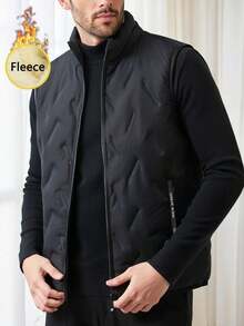 男士保暖羊羔绒背心，拉链前襟休闲无袖外套，适合秋冬季节穿着，抓绒材质