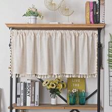 Sutuo Home Boho Sheer Curtain Valance Cotton Linen With Bohemian Handmade Tassels, Short French Farmhouse Window Treatment For Kitchen Cafe, Rod Pocket, 1 Panel 59" W X 18" L, Natural - 亞麻紋理59寬x18升1包 - 查看 1